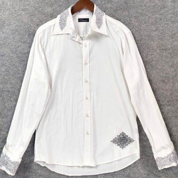 7 Diamonds Shirt Mens Large White Button Down Y2K  Gothic Punk Grunge Rockabilly - Picture 13 of 14